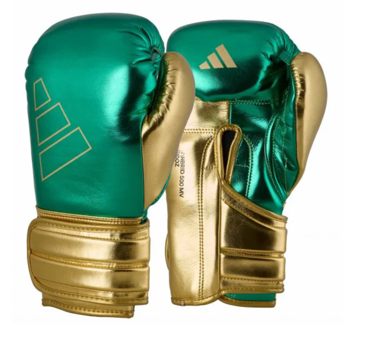 ADIDAS GUANTONI BOXE HYBRID 500 V CON VELCRO VERDE-ORO 14 OZ